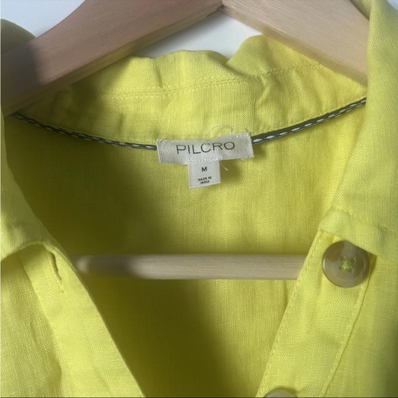 Pilcro Women's Sleeveless Ruffle Hem Shirt-Dress Yellow, Linen, Size Medium - Picture 3 of 8